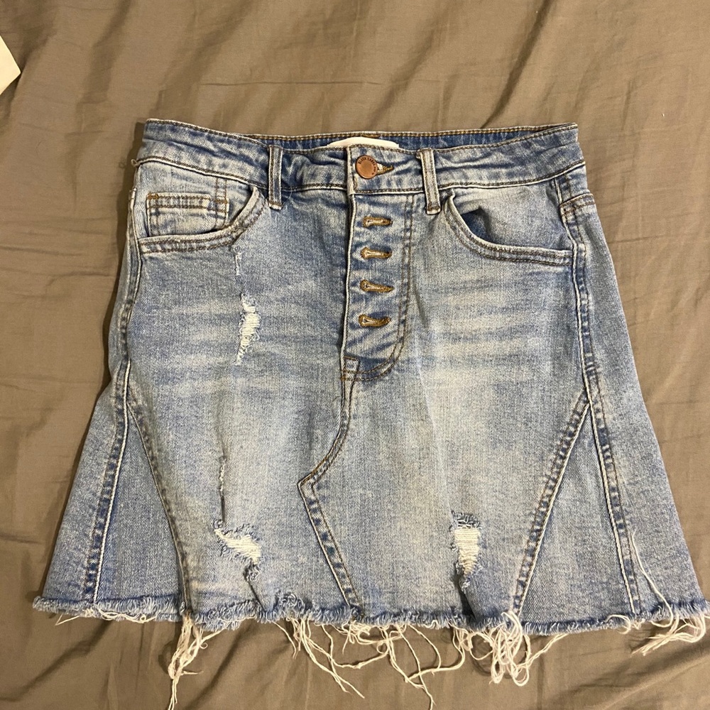 BLACK LABEL Weathered Jean Skirt Button Fly